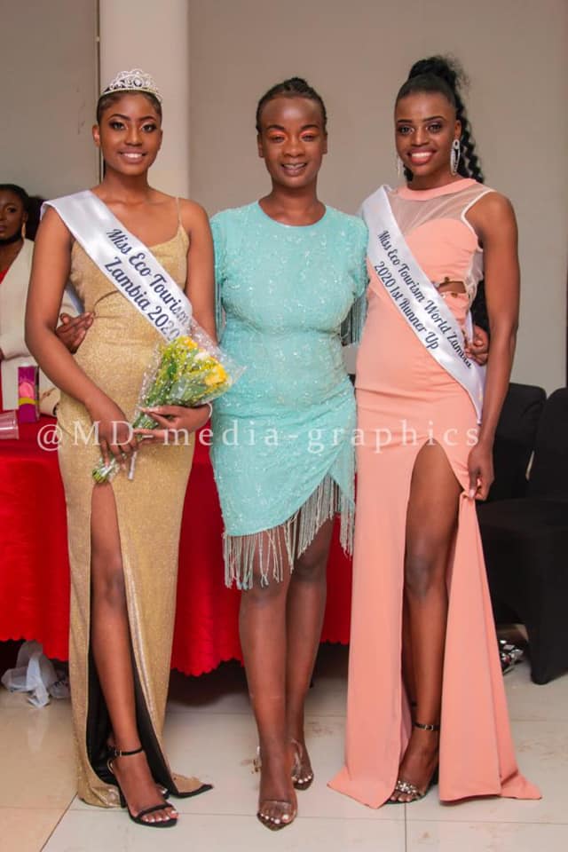 Musonda Bwalya and the beauty queens newly crowned winners