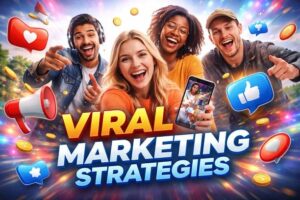 Viral Marketing Strategies - Social media engagement, short-form video, influencer marketing, and viral content creation concept