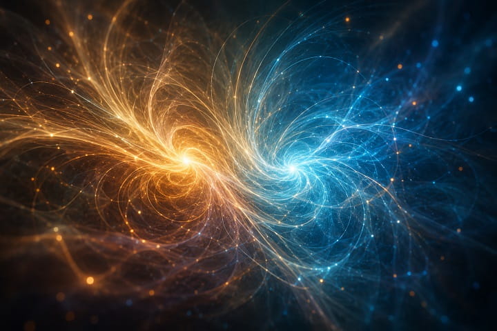 Abstract swirling spiritual energy fields and emotional waves symbolizing intuitive sensitivity and spiritual ear ringing experiences