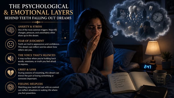 Woman experiencing anxiety after dreaming about teeth falling out