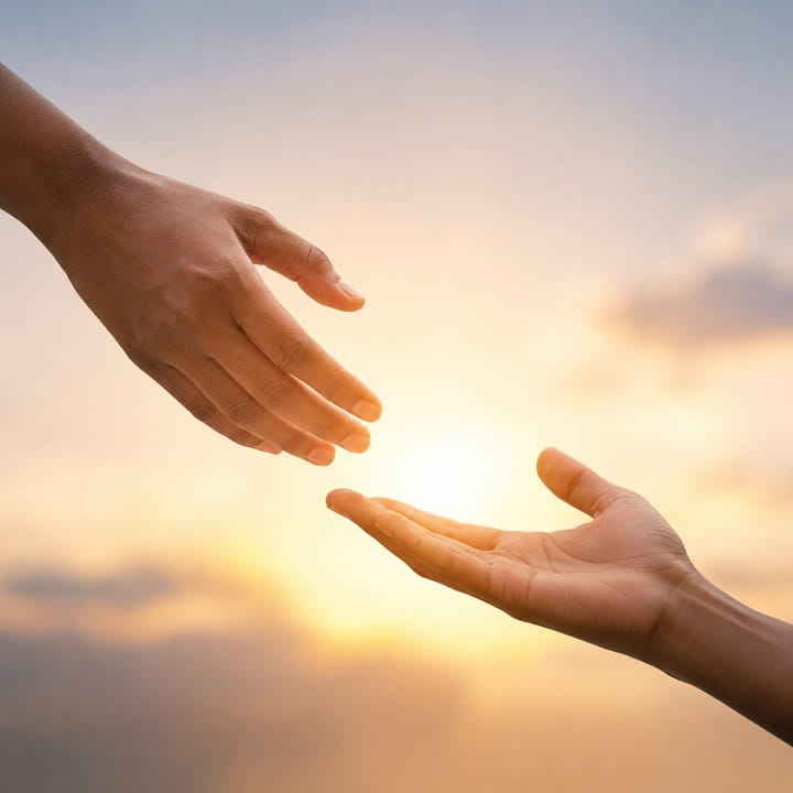 Open hands reaching toward each other representing support communication and help