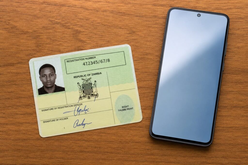 Zambian NRC card and smartphone for ZamCash loan online application in Zambia today. Zambian NRC card and smartphone needed to get a ZamCash loan online in Zambia