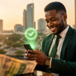 Young Zambian professional getting instant mobile money loan approved on smartphone in Zambia - Cheapest Loans in Zambia: Get a Loan in 5 Minutes