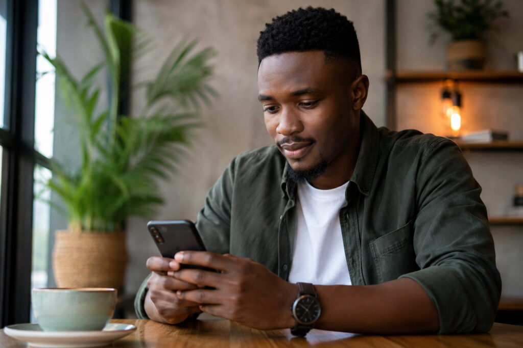 Man composing a first text message to start a conversation with a girl